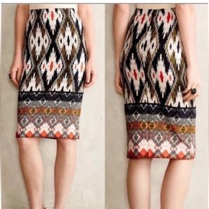 Maeve Anthropologie Iguazu Ikat Global Tribal Ethnic Print Stretch Pencil Skirt